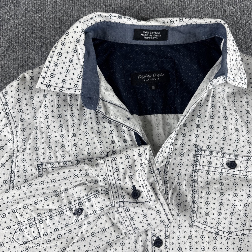 Eighty Eight Platinum Shirt Men's‎ M White Geometric Print Button Up Long Sleeve